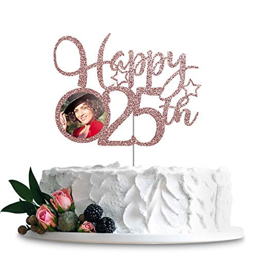 Happy 25th Cake Topper with Photo Frame Happy 25th Birthday Cheers to 25 Years Happy 25th Anniversary Hello 25 25th Birthday Party Decoration Supplies - Rose Gold Happy 25th Cake Topper with Photo Frame Happy 25th Birthday Cheers to 25 Years Happy 25th Anniversary Hello 25 25th Birthday Party Decoration Supplies - Rose Gold