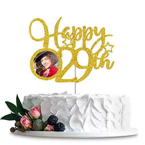 Happy 29th Cake Topper with Photo Frame Happy 29th Birthday Cheers to 29 Years Happy 29th Anniversary Hello 29 29th Birthday Party Decoration Supplies - Gold Glitter