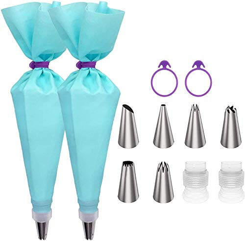 Piping Bag and Tips Set Cake Piping Set for Baking with Reusable Piping Bags and Tips Standard Converters Silicone Rings Decorating Supplies for Deviled Egg Cake Cupcake and Cookie Icing