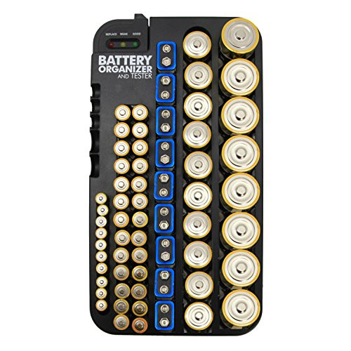 Whizzotech Battery Organizer and Tester for AA AAA C D 9V Battery Storage Holder/Container (Hold 72 Batteries)