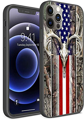 Compatible with iPhone 12 Pro Max Case Buck Deer Skull American Flag Designed for iPhone 12 Pro Max Case Slim Fit Shockproof Phone Case Cover for iPhone 12 Pro Max 6_7 inch USA Flag