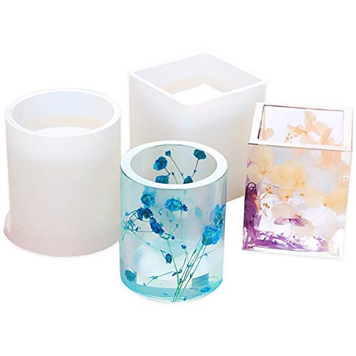 Resin Plant Mold Cube and Cylinder Silicone Resin Molds 2 Pack DIY Flower Pot Mold Planter Pot Mold Pen Holder Mold