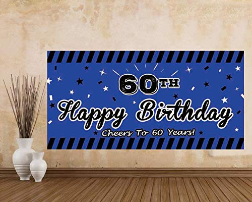 6_6 x 3_3 ft Birthday Sign Large Blue Happy 60th Birthday Sign Banner Huge 60th Birthday Party Photo Backdrop Background 60th Birthday Party Supplies Decorations Cheers to 60 Years