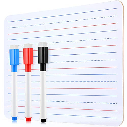 Dry Erase White Board Double-Sided Lapboards Portable Learning Board with 3 Pieces Whiteboard Marker with Eraser for Kid Student Learning 8_3 x 11_8 Inch Lined Board