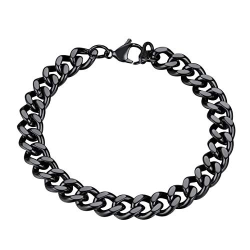 FindChic Black Mens Bracelets Stainless Steel Heavy Duty Wrist Link Curb Chains Bracelets for Boys 9MM Width 8_3 Length