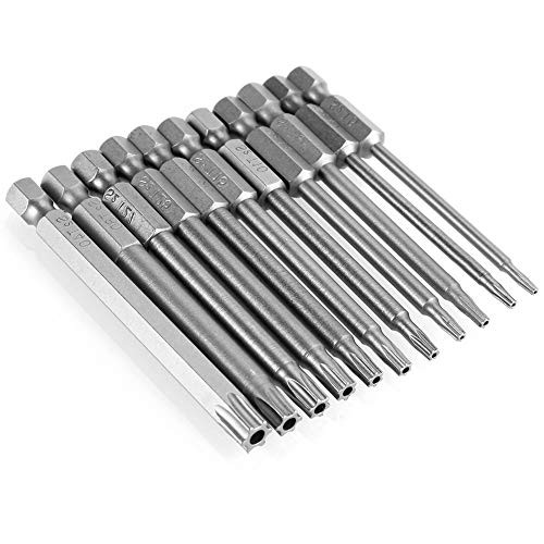 Mesee 11 Pieces Torx Screwdriver Bits Set 14 Inch Hex Shank T6-T40 Magnetic Star Torx Head Security Screwdriver Drill Bit Electric Screwdrivers Tool Accessory 75mm Length