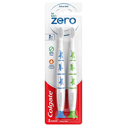 Colgate Zero for Kids Toothbrushes with Extra Soft Bristles and Suction Cup Holder BPA Free - 2 Count