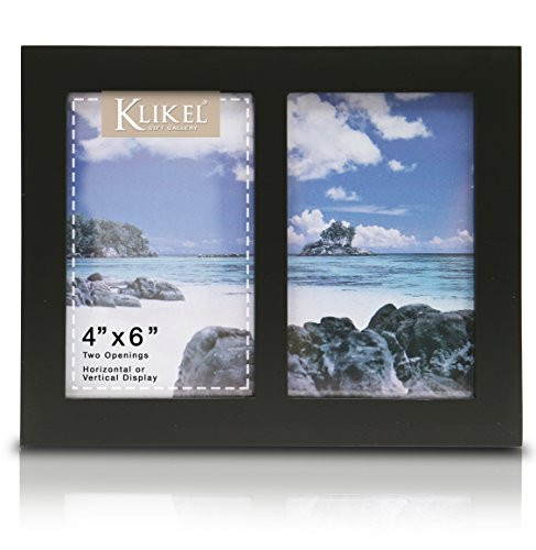 Klikel Two Photo Collage Solid Black Wood Picture Frame - 2 Opening 4 X 6 Picture Slots
