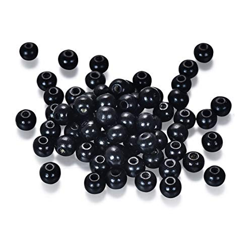 450pcs 8mm Black Wood Beads Round Ball Dyed Wooden Spacer Beads for DIY Jewelry Bracelet Making 2mm Hole