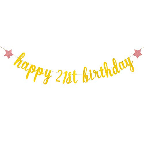 Gold Happy 21st Birthday Banner - 21st Birthday Party Decortion Twenty-one Years Old Bday Party Decorations