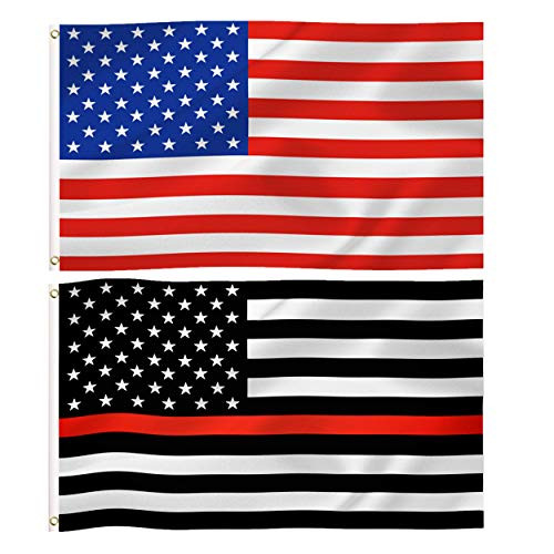 Thin Red Line Flag and American US Flag Outdoor Banner 3x5 Foot Patriotic American Honoring Firefighter Flags Banner Polyester with Brass Grommets