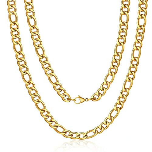 M MOOHAM Gold Chain for Men 6mm 18 Inch Stainless Steel Gold Plated Figaro Chain Necklace for Men