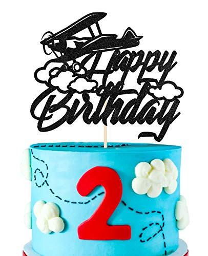 KAPOKKU Vintage Fighter Plane Happy Birthday Cake Toppers for Boys Birthday Party Decoration  Adventure Begins Birthday Cake Toppers Pilot Birthday Party Decorations Supplies