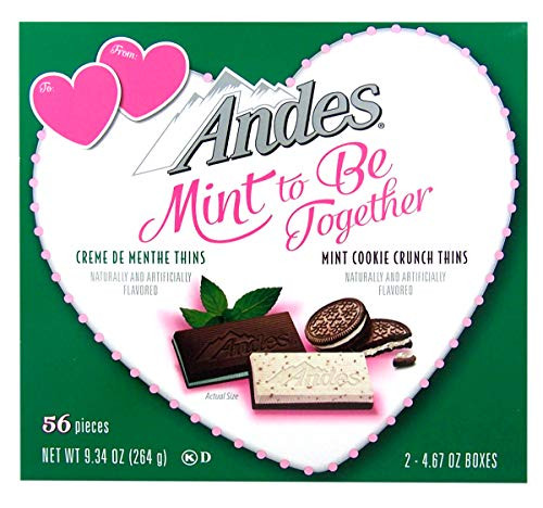 Andes Valentines Day Mint to Be Together Creme De Menthe Thins and Mint Cookie Crunch Thins Candy Box 9_34 Ounce Andes Valentines Day Mint to Be Together Creme De Menthe Thins and Mint Cookie Crunch Thins Candy Box 9_34 Ounce