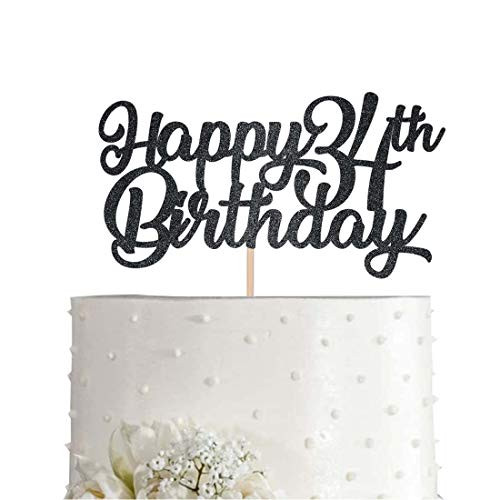 Black Happy 34th Birthday Cake Topper Black Glitter Cheers To 34 Years Party Cakes Decorations Supply