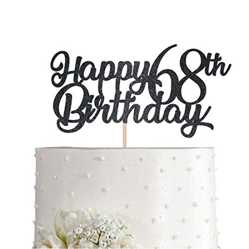 Black Happy 68th Birthday Cake Topper Black Glitter Cheers To 68 Years Party Cakes Decorations Supply