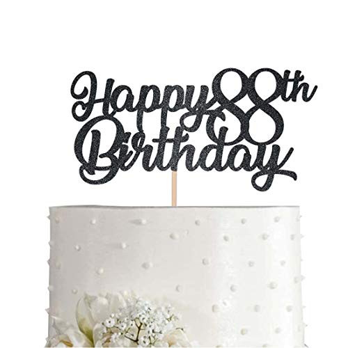 Black Happy 88th Birthday Cake Topper Black Glitter Cheers To 88 Years Party Cakes Decorations Supply