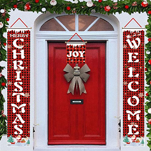 Christmas Porch Sign Banner Welcome and Merry Christmas Banner Xmas Decorations Buffalo Plaid Hanging Porch Sign Outdoor Indoor Christmas Holiday Decorations Banner for Front Door Fireplace Wall Christmas Porch Sign Banner Welcome and Merry Christmas Banner Xmas Decorations Buffalo Plaid Hanging Porch Sign Outdoor Indoor Christmas Holiday Decorations Banner for Front Door Fireplace Wall