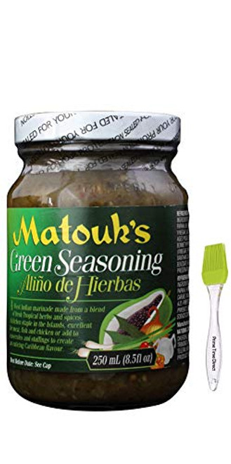 Matouks Green Seasoning 8_5 oz Jar Bundled with PrimeTime Direct Silicone Basting Brush in a PTD Sealed Bag