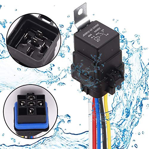 smseace 1pcs 5pin 12VDC 40A SPDT Waterproof Relay with Harness Socket 1614 AWG Wires JD2912-1Z-12VDC 40A 14VDC Bosch Style Automotive Relay JDCF-5pin-12V-40A
