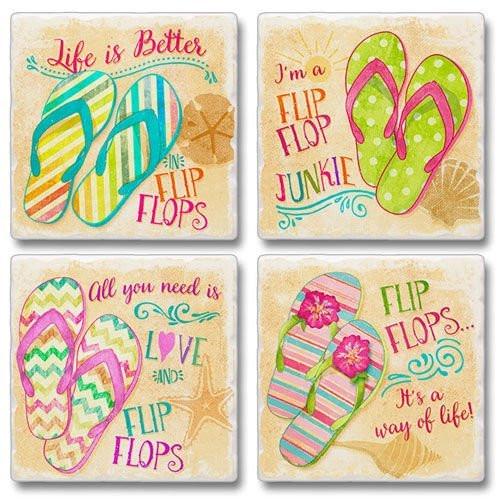 Flip Flop Junkie - Square Tumbled Stone Coasters