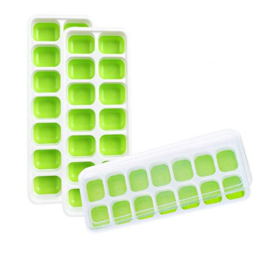 3 Pack Ice Cube Trays Silicone Ice Cube Molds with Lids Easy Release Flexible and BPA Free Ice Tray with Spill-Resistant Removable Lid for Whiskey Cocktail Dishwasher Safe - Green