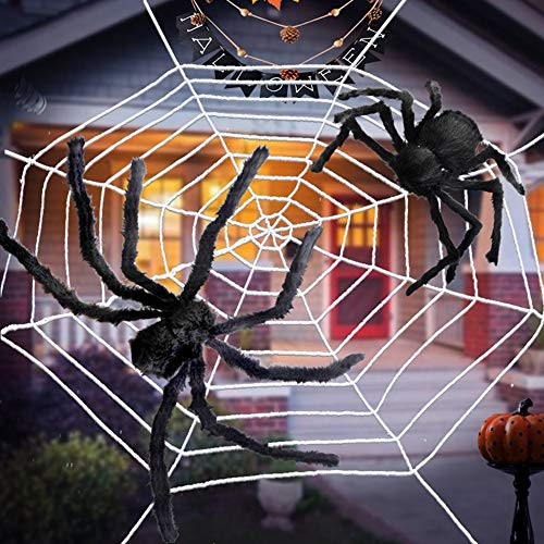 Atonofun Halloween Decorations 11_8ft Giant Round Spider Cobweb and Fake Huge Black Hairy Spider Props Scary Halloween Spider Web for Yard Indoor and Outdoor Decor Party Favors