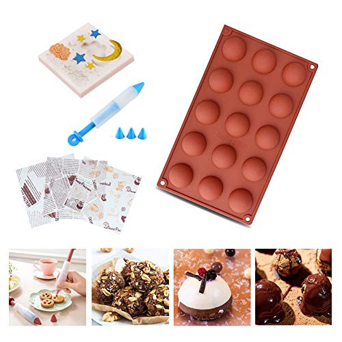 15 Holes Silicone Mold For Chocolate Cake Jelly Pudding Handmade Soap Round Shape Dome Mousse Handmade Soap Cupcake Baking Pan Set of 2 15 Holes Coffee color Star decoration mold