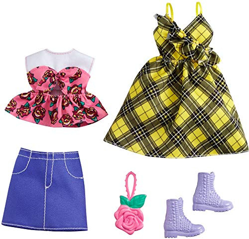 Barbie Fashions 2-Pack Clothing Set 2 Outfits Doll Include Yellow Plaid Dress Floral Top Denim Skirt and 2 Accessories Gift for Kids 3 to 8 Years Old Barbie Fashions 2-Pack Clothing Set 2 Outfits Doll Include Yellow Plaid Dress Floral Top Denim Skirt and 2 Accessories Gift for Kids 3 to 8 Years Old