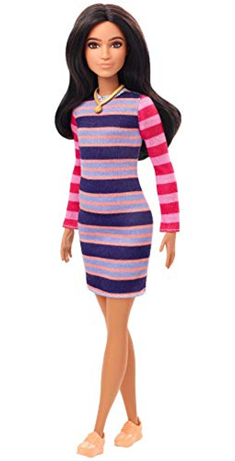 Barbie Fashionistas Doll 147 with Long Brunette Hair Wearing Striped Dress Orange Shoes and Necklace Toy for Kids 3 to 8 Years Old Barbie Fashionistas Doll 147 with Long Brunette Hair Wearing Striped Dress Orange Shoes and Necklace Toy for Kids 3 to 8 Years Old