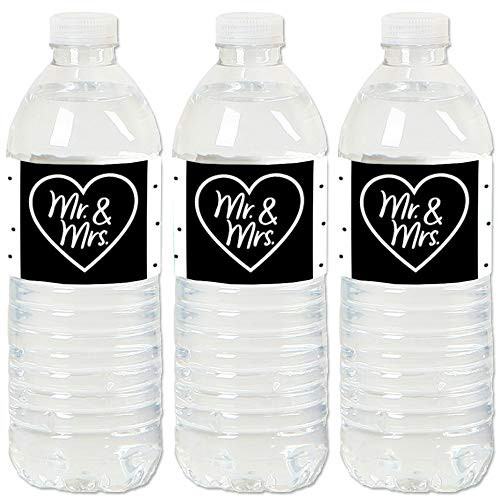 Big Dot of Happiness Mr_ and Mrs_ - Black and White Wedding or Bridal Shower Water Bottle Sticker Labels - Set of 20