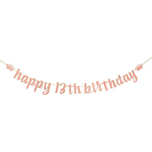 Rose Gold Happy 13th Birthday Banner 13th Birthday Party Decoratons 13th Birthday Party Sign