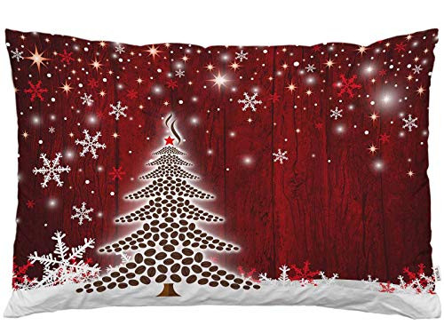 EKOBLA Throw Pillow Cover Christmas Tree Snowflake Vintage Board Antique Wood Wall Plank Retro Rustic Red Decor Lumbar Pillow Case Cushion for Sofa Couch Bed Standard Queen Size 20x30 Inch