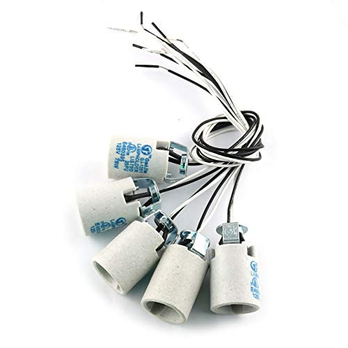 E-outstanding E12 Socket 5PCS E12 Ceramic Lamp Holder with 11_8inch Wire Leads Candelabra Lampholder