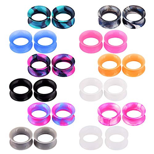 Glupez 24PCS Soft Silicone Ear Gauges Flesh Tunnels Plugs Stretchers Expander Double Flared Flesh Tunnels Ear Piercing Jewelry