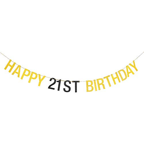 Halawawa Happy 21st Birthday Banner 21st Birthday Party Decorations Twenty-one Years Old Birthday Photo Props Cheers to 21 Years Hanging Banner - Gold and Black