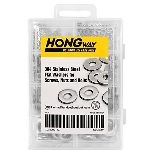 HongWay 500PCS Flat Washers Kit 304 Stainless Steel Flat Finish Washer Assortment8 Sizes-M2 M3 M4 M5 M6 M8 M10 M12 for Screws Nuts and Bolts