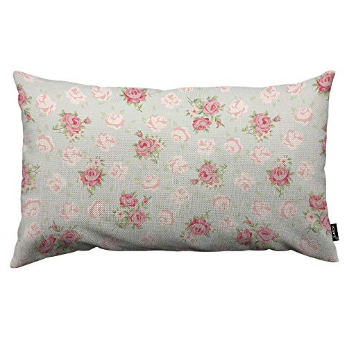 HOSNYE Rose Throw Pillow Cover Elegance with Shabby Chic Rose Flowers in Vintage Style Linen Fabric for Couch Bed Sofa Car Waist Cushion Cover 12 x 20 inch Pillow Case