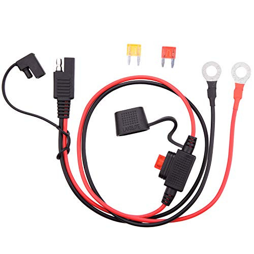 SAE Battery Connector SAE to O Ring Terminal Harness with 10A Protection Fuse 16 Gauge Tinned Copper Wire 2 Pin Quick Disconnect Plug Extension Cable for Motorcycle Cars RV 16AWG 2ft60cm