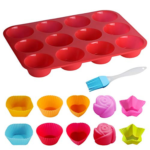 Silicone Muffin Pans Cupcake Baking Molds 12 Cups Nonstick Baking Pans for Mini Muffin Cookies Biscuit