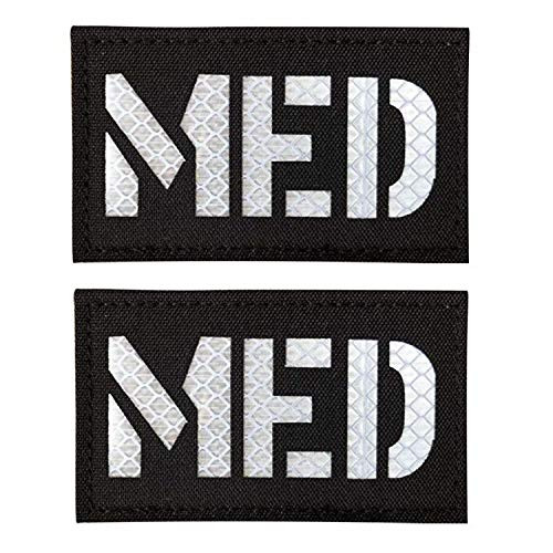 2x3_5 Inch Reflective MED Medic EMS EMT Patch Hook-Fastener Backing Black-White