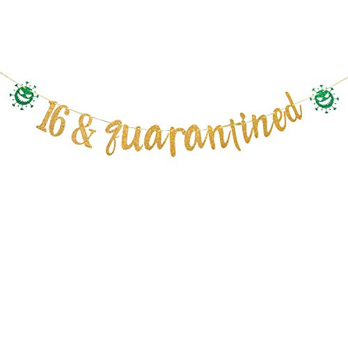 16 and Quarantined Banner Happy 16th Birthday Happy Sweet 16 Quarantine Birthday 16th Birthday Wedding Anniversary Party Decorations Gold Glitter_ 16 and Quarantined Banner Happy 16th Birthday Happy Sweet 16 Quarantine Birthday 16th Birthday Wedding Anniversary Party Decorations Gold Glitter_