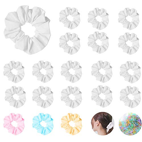 20 Pack White Cotton ScrunchiesSoft Elastic Hair TiesWhite Scrunchies for Tie Dye Hair Elastics Ponytail Holder Scrunchy White Hair Ties Ropes Elastic Hair Bands Scrunchie for Women