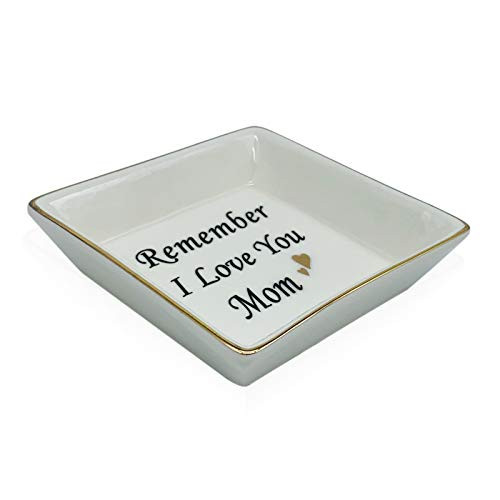 Lependor Ceramic Ring Dish Decorative Trinket Plate Trinket Dish Gifts for Her Jewelry Tray - Remember I Love You Mom - Gifts for Mom