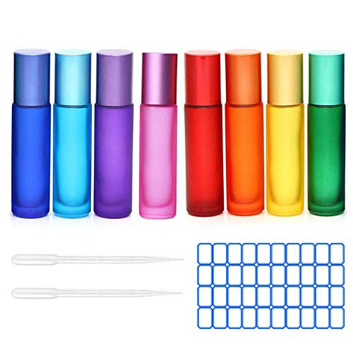 Essential Oil Roller Bottles 10ml Colorful Frosted Roll on Bottles Glass Roller Balls Bottl for Essential Oils Aromatherapy Perfumes and Lip Balms 8 Pcs Glass Bottles  2Pcs 3ml Dropper