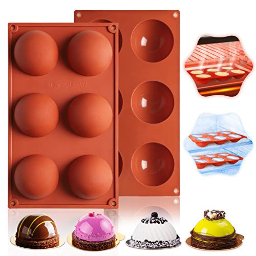 Medium Semi Sphere Silicone Mold 2 Packs 6-cavity Baking Molds for Making Hot Chocolate Bombs Jelly Cakes Dome Mousse