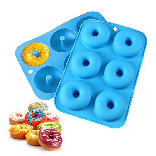 MANO Nonstick Silicone Donut Baking Pans Set of 2Cake Molds Round Doughnut Trays Bread Loaf Pan Cookie Baking Sheet Muffin Pan Bakeware setblue
