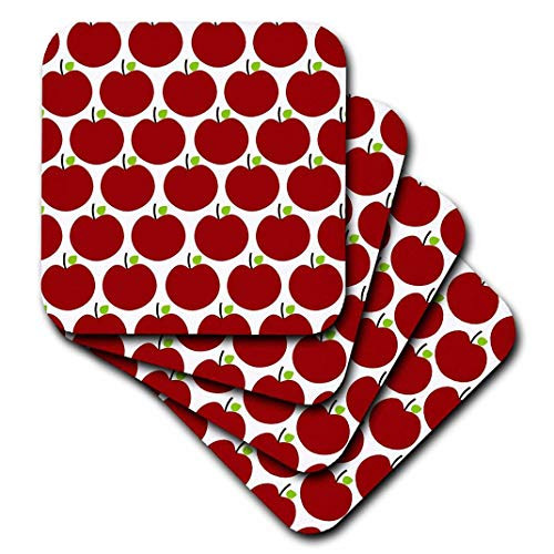 3dRose CST_164468_2 Red Apples Fruit Kitchen Theme Art Soft Coasters, Set of 8