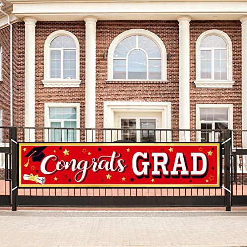 Red Graduation Banner 2021 Congrats Grad Banner Graduation Party Decorations Fabric Grad Backdrop for 2021 High School or College Graduates Party Supplies