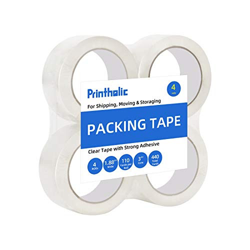 Printholic Packing Tape 4 Rolls 1_88 Inch x 110 Yards 3 Core Clear Packaging Tape for Shipping Packing Moving Office Storage Transparent Shipping Tape Refills for Dispenser